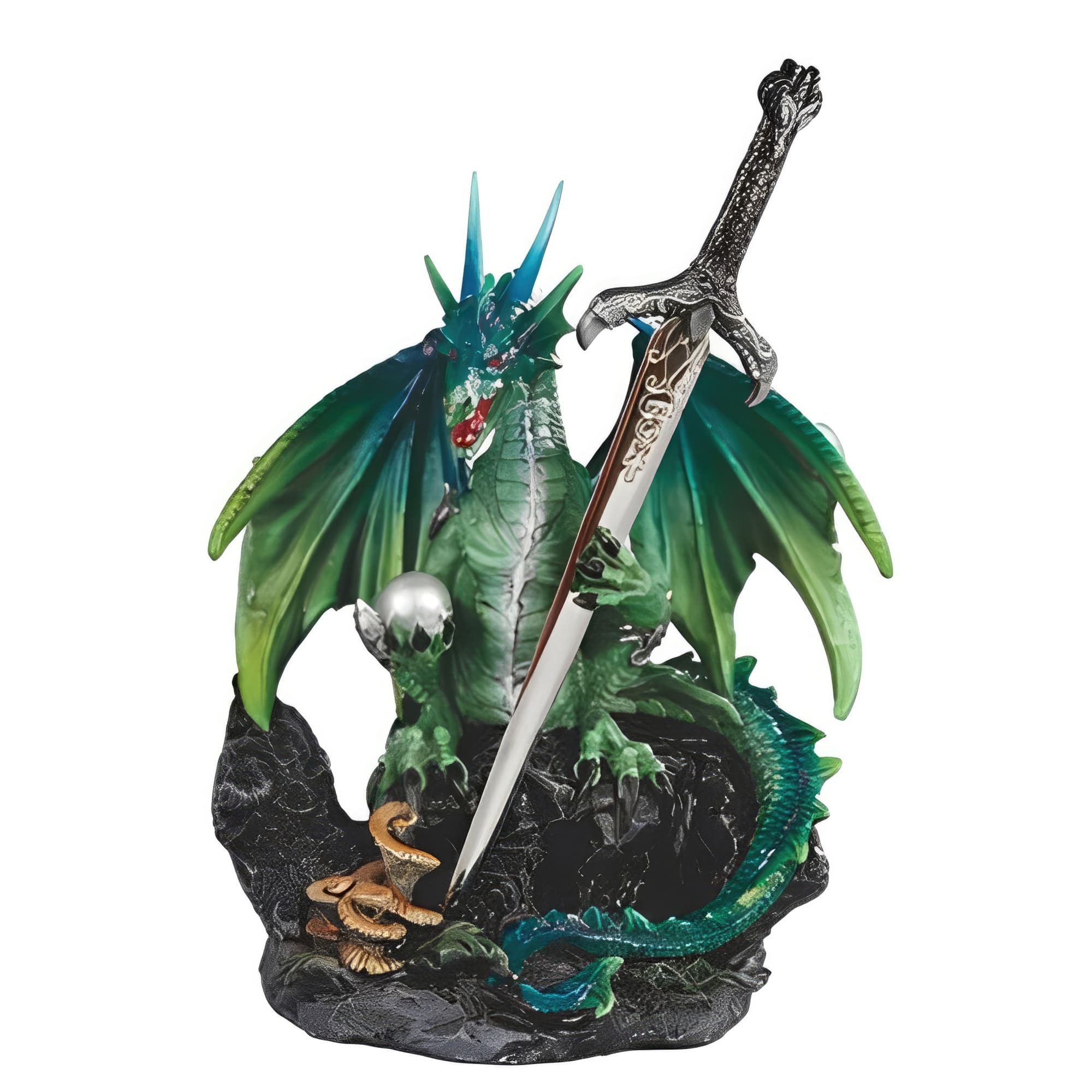 FC Design - 6"H Dragon with Sword Figurine Statue Office/Computer Desk Tabletop Medieval Gaming Home Decor Gift - Multi-Color