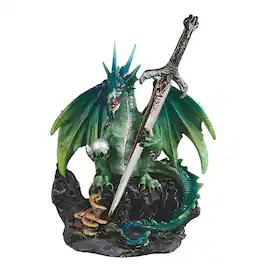 FC Design - 6"H Dragon with Sword Figurine Statue Office/Computer Desk Tabletop Medieval Gaming Home Decor Gift - Multi-Color