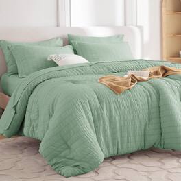 Dazzed Corner - Seersucker 5/7 Pieces Bed in a Bag Comforter Set with Sheets, Pillowcases & Shams - Sage Green