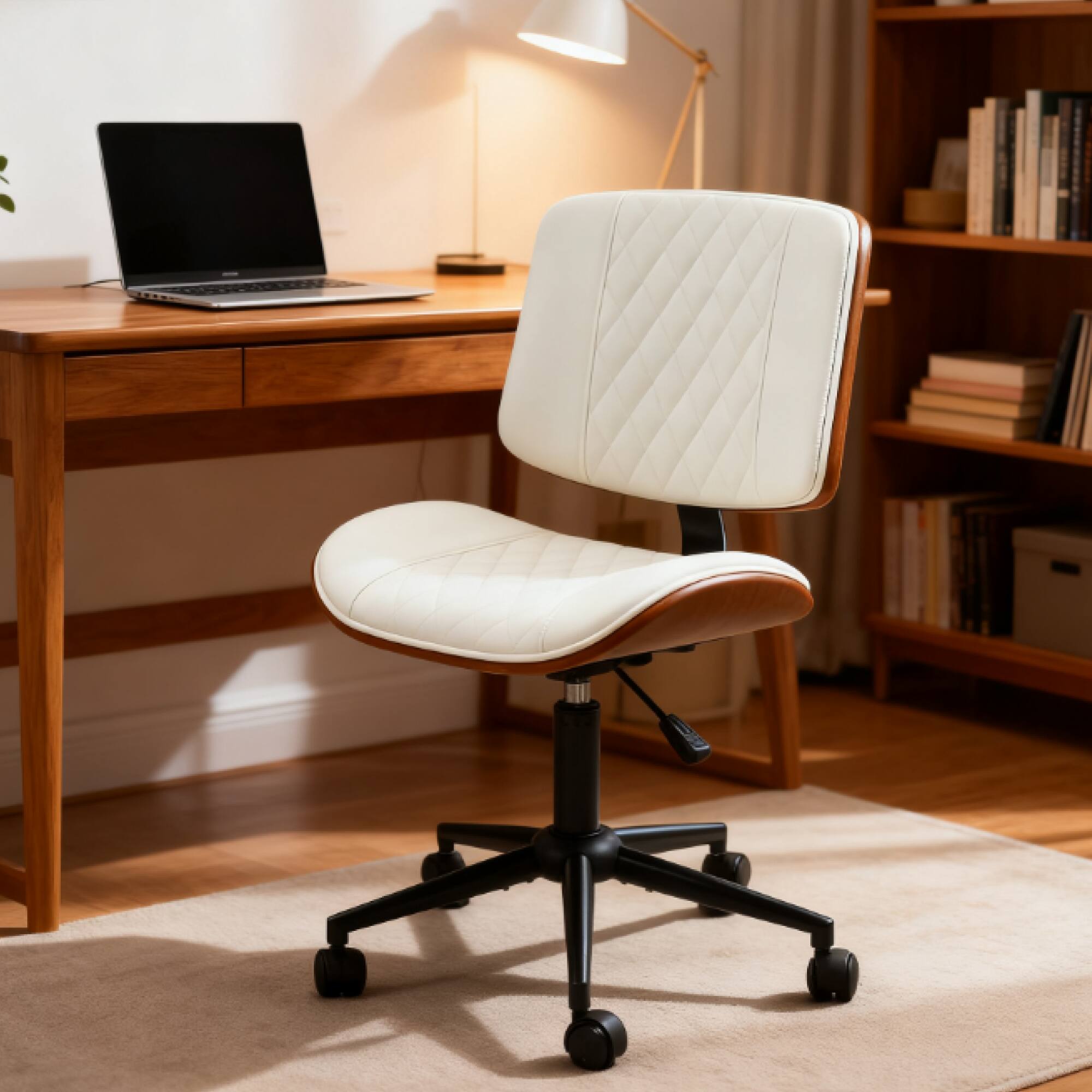 Front. GOODSILO - Armless Swivel Office Chair with Adjustable Height and Smooth Rolling Wheels for Home and Desk Use - White.