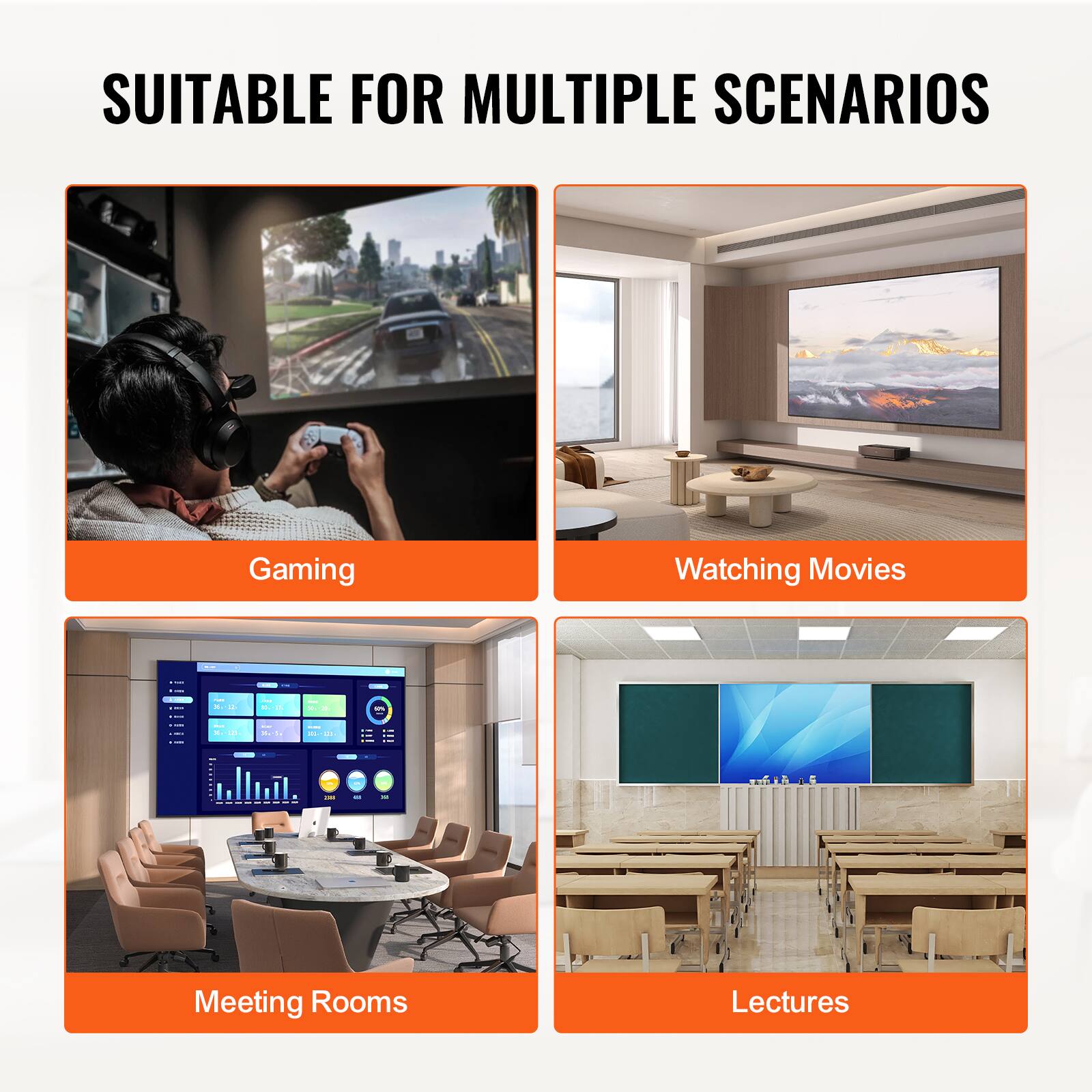 SUITABLE FOR MULTIPLE SCENARIOS

Gaming

Watching Movies

Meeting Rooms

Lectures