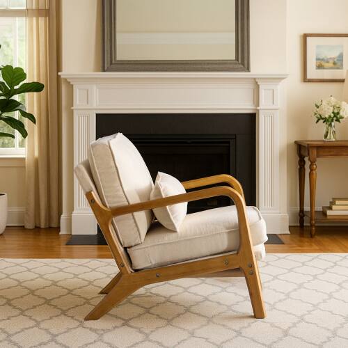 Alt View 9. Winado - Comfy Chairs Leisure Armchair with Rubber Wood Frame&Lumbar Pillow for Living Room Bedroom Studio Restaurants - White.