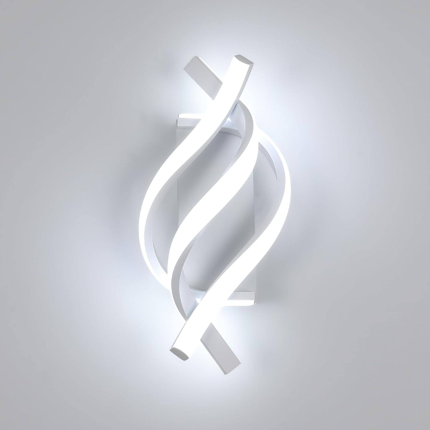 Front. Auledio - Modern Spiral LED Wall Sconce, 220V Cool White 6500K, Indoor Wall Light for Bedroom, Hallway, Office (White) - White.