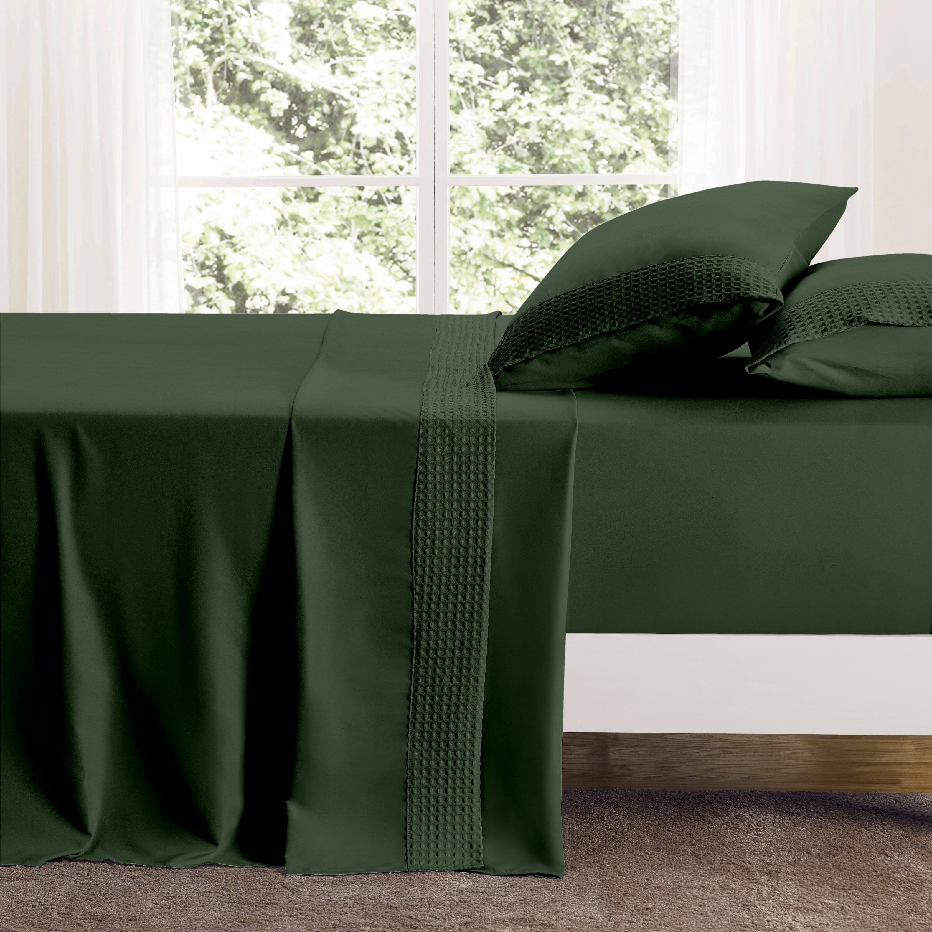 Back. Bamboo Comfort - Bamboo 4 Piece 1800 Thread Count Waffle Hem Sheet Set - Sage.