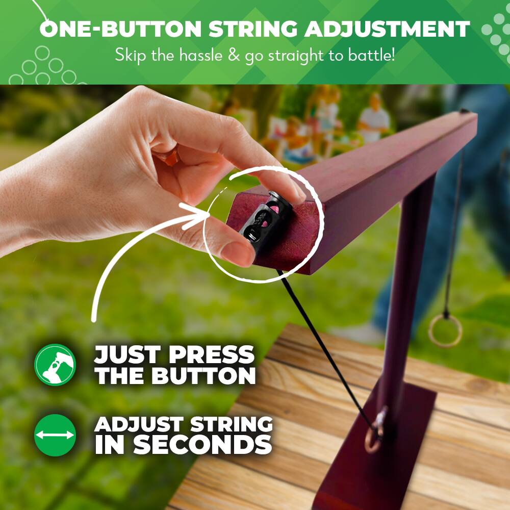 ONE-BUTTON STRING ADJUSTMENT  
Skip the hassle & go straight to battle!  

JUST PRESS THE BUTTON  
ADJUST STRING IN SECONDS