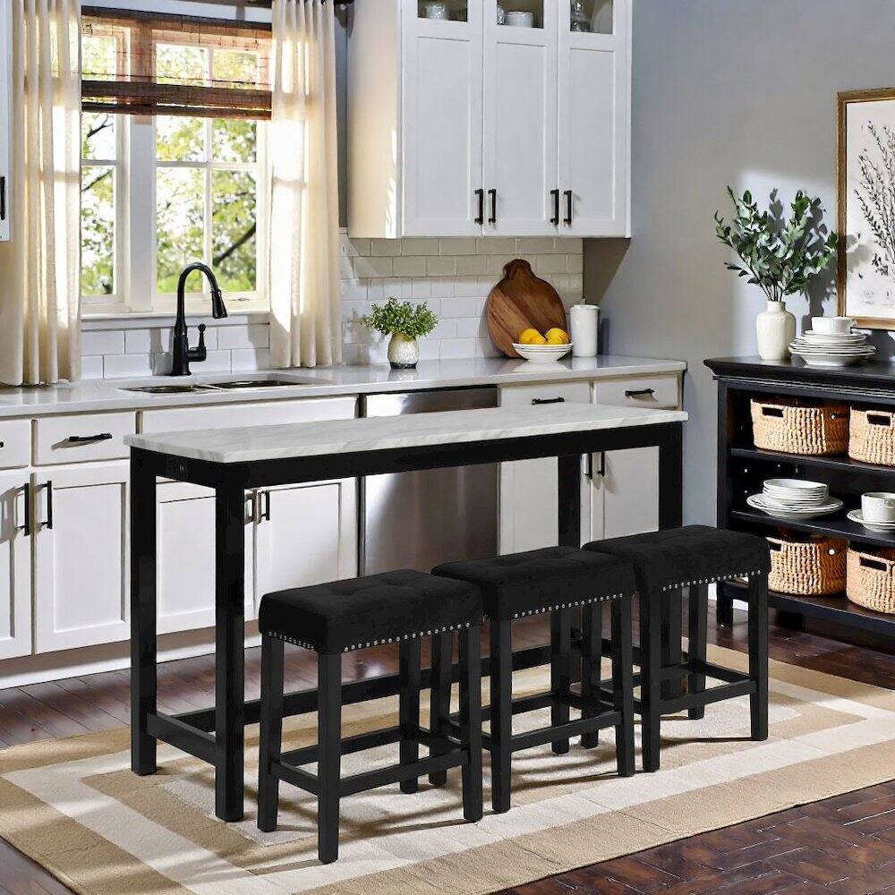 Left. FurniFact - Bar Table Set, Console Table with Stools, Wood Sofa Table with Stools Black - Black.