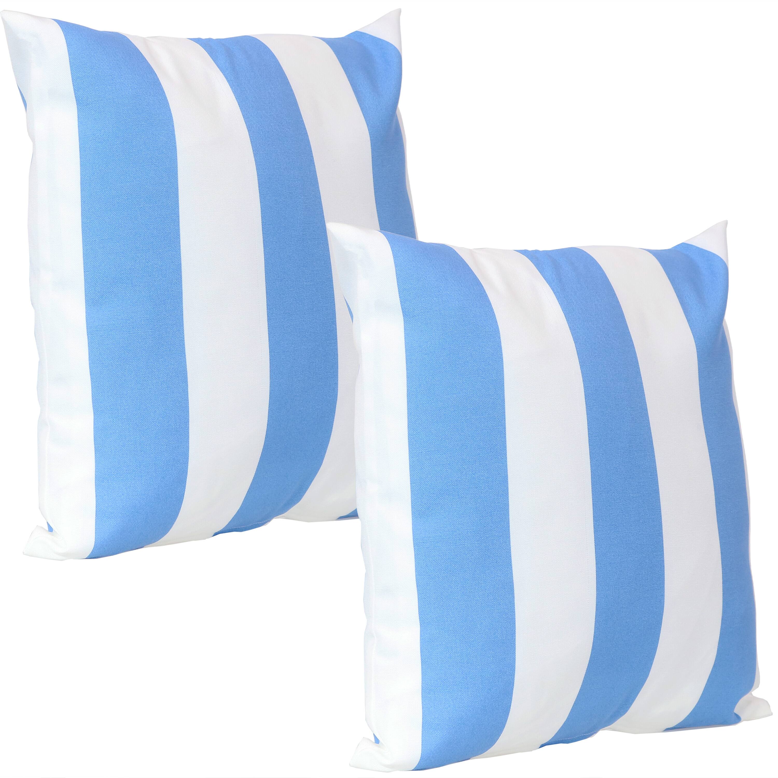 Front. Sunnydaze - Square Throw Pillow Cover - 17 in - Set of 2 - Beach-Bound Stripe.