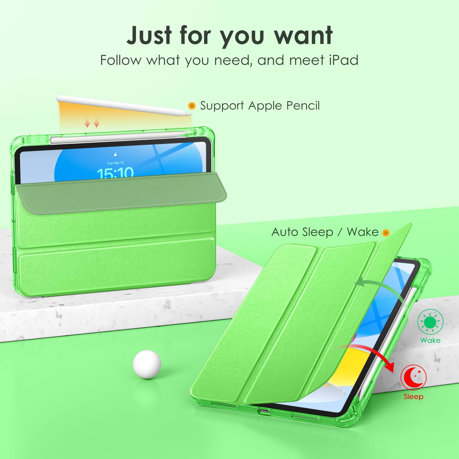 Just for you want  
Follow what you need, and meet iPad  

- Support Apple Pencil  

Auto Sleep / Wake