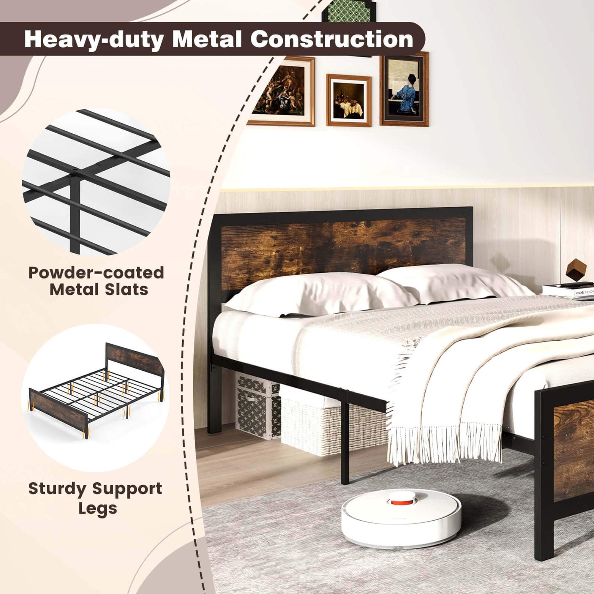 Heavy-duty Metal Construction Powder-coated Metal Slats Sturdy Support Legs