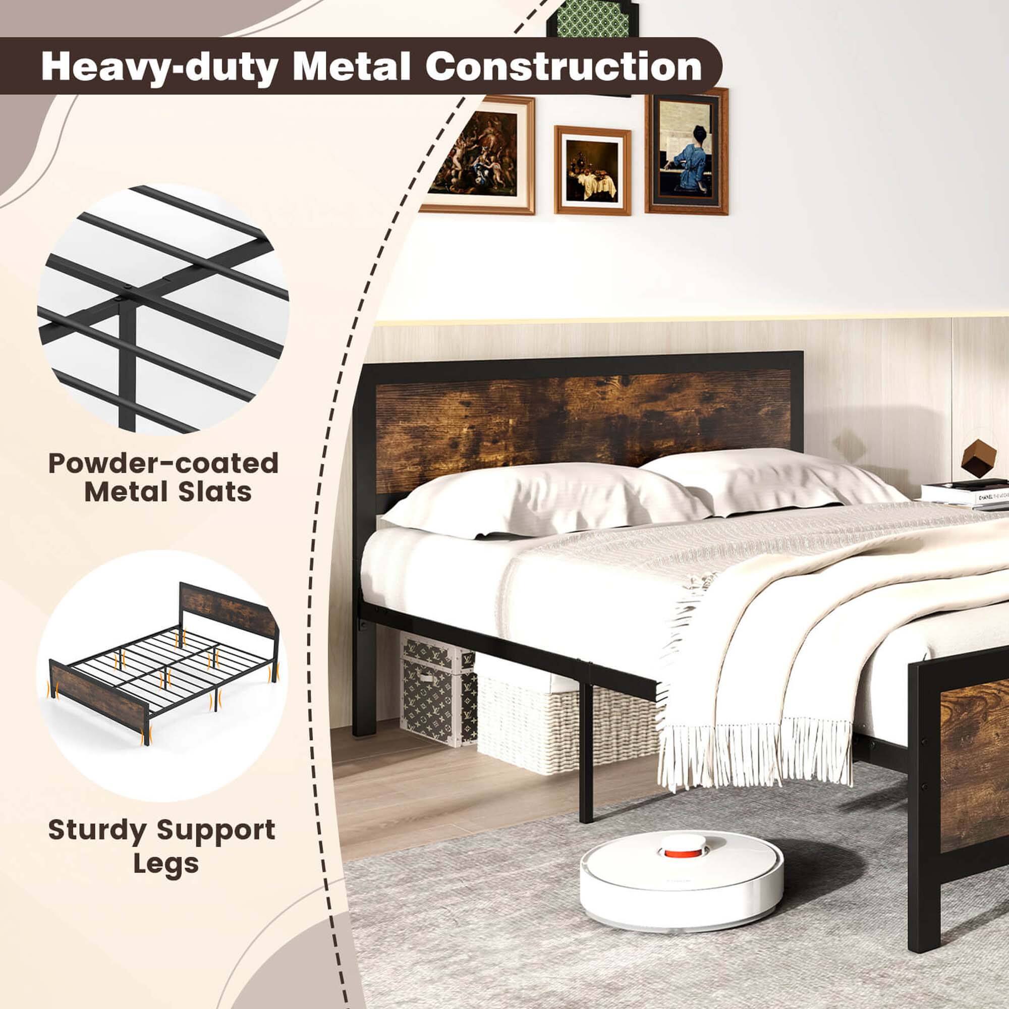 Heavy-duty Metal Construction Powder-coated Metal Slats Sturdy Support Legs