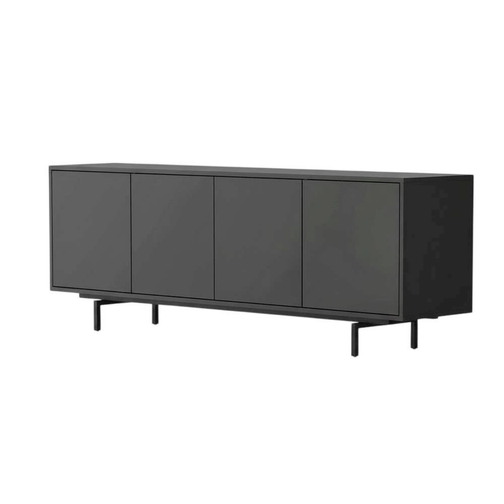 FurniFact - Laminate TV Console with Four Doors and Modern Style - Black