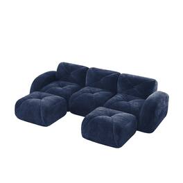 Boyel Living - U Shaped Velvet Tufted Sofa Movable Ottomans 32D High Density Sponge Anti Slip Free Combo Study Theater Blue - Blue