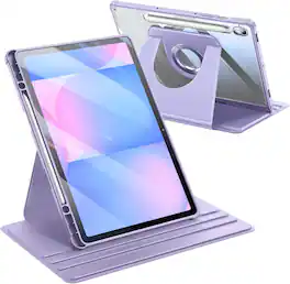 Fintie - 360 Degree Rotating Case for Samsung Galaxy Tab S10 Lite/S10 FE/S9 FE/S9, Metal Swiveling Ring Stand, Clear Back Cover - Purple
