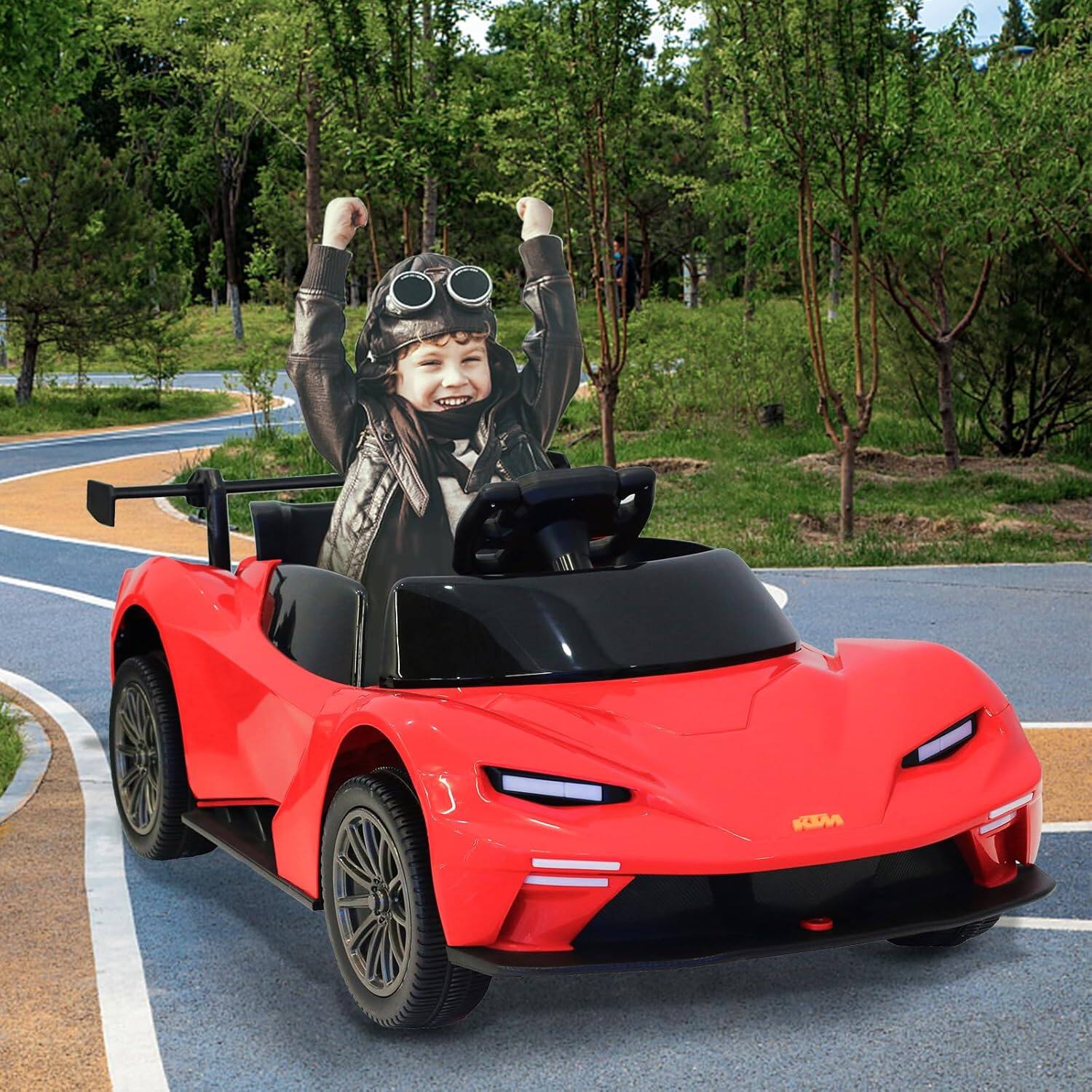 Alt View 2. Homhougo - Ride on Sports Car, 12V 7AH Battery Powered Electric Ride on Car with Remote Control, Horn, USB, Music, LED Headlights - Red.