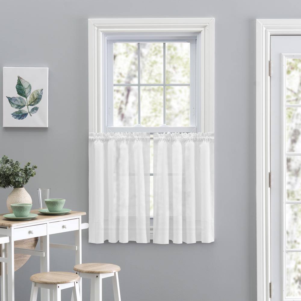 Angle. Ellis Curtain - Ellis Curtain Shadow Stripe 1.5" Rod Pocket Tailored Tier Pair for Windows 80" x 36" White - White.