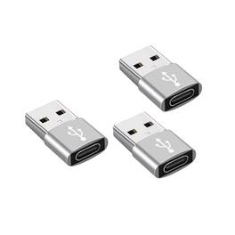 Qixxronics - 3-Packs USB to USB C Adapter,Type-C Female to A Male OTG Converter for Apple Watch, iPhone, Samsung, AirPods, iPad, Car - Silver