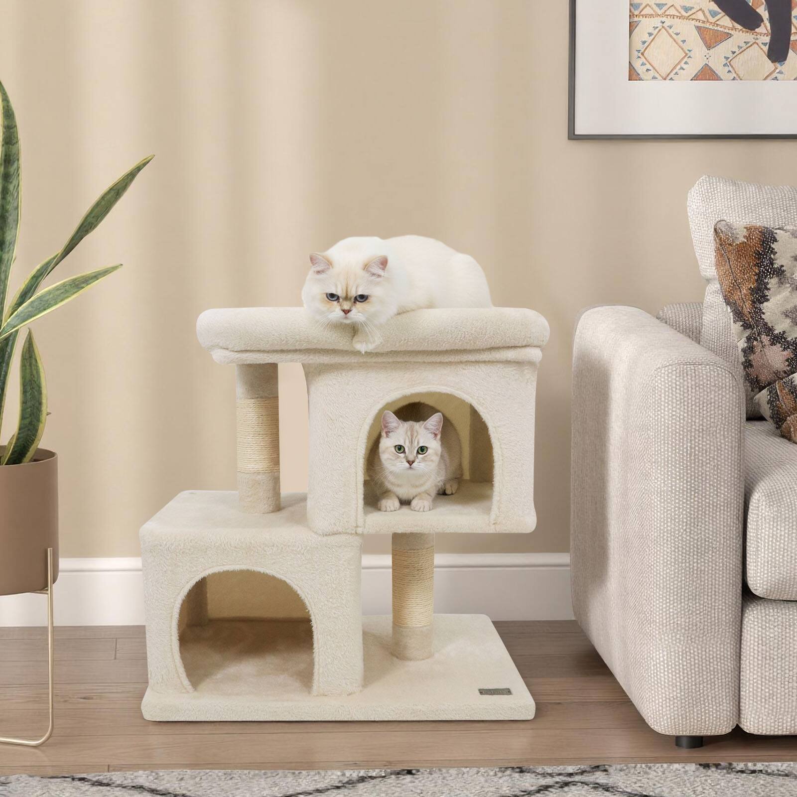 Alt View 8. Gymax - Gymax 25.5'' Cat Tree w/2 Large Condo Padded Top Perch Sisal Scratching Posts for Cats Beige.