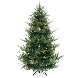 Gymax - 7 FT Artificial Xmas Tree w/1090 PVC PE Branch Tips 340 Warm White LED Lights - Green