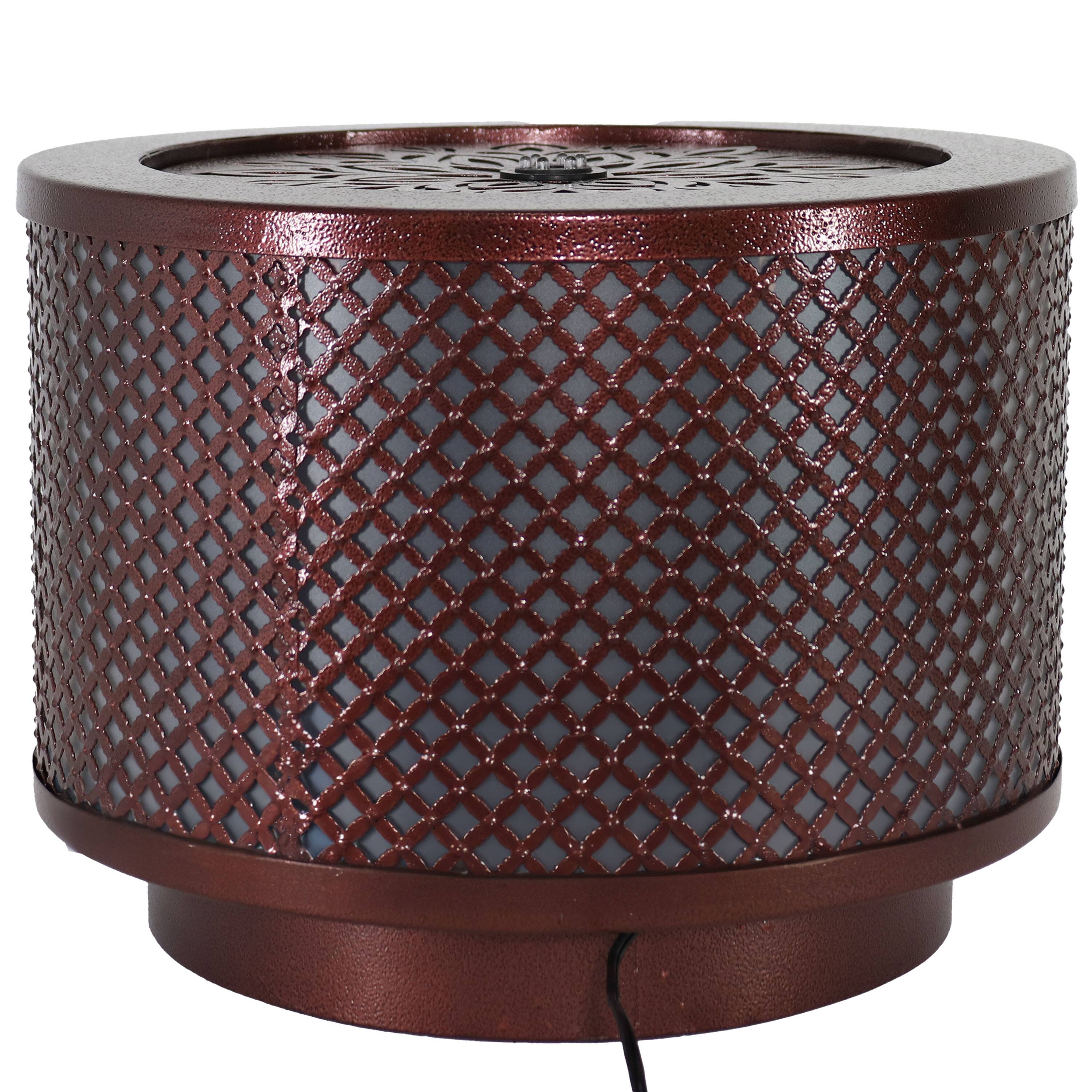 Alt View 5. Sunnydaze - Repeating Diamond Cylinder Iron Water Fountain with LED Lights - Brown.