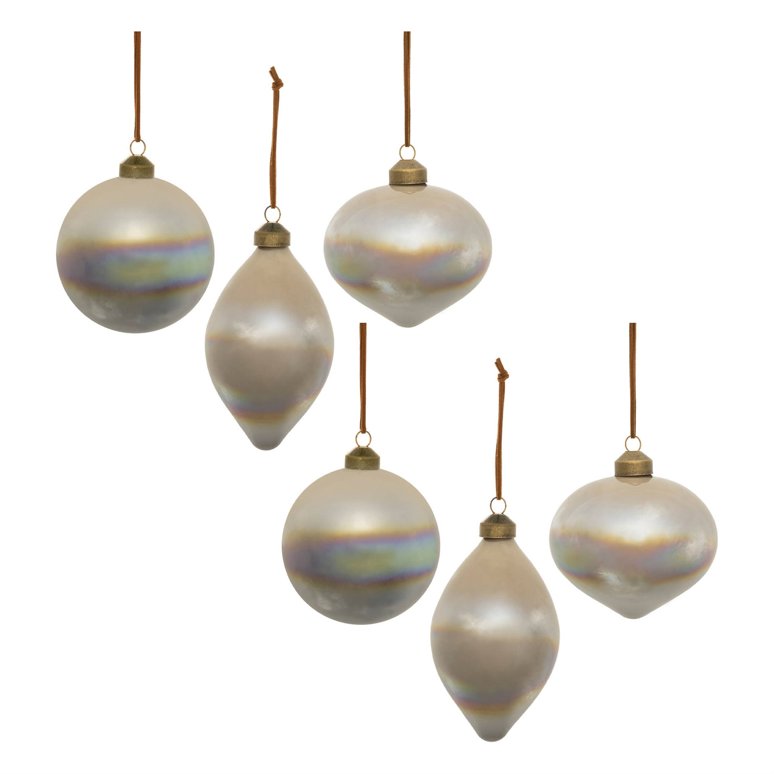 Alt View 3. BreeBe - Cloudy Iridescent Glass Ornament (Set of 6) - Beige, Gray.