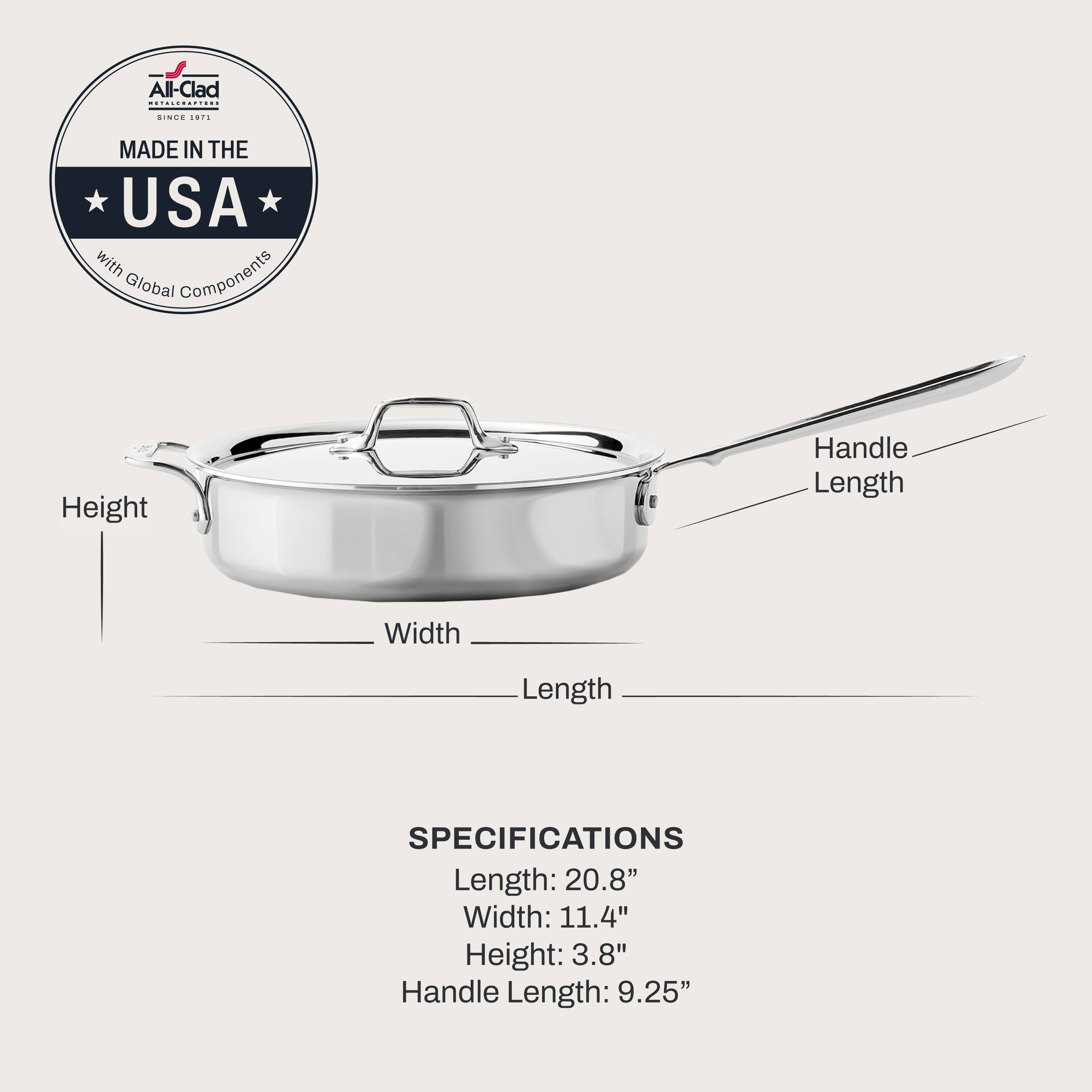 All Clad All Clad 3qt Stainless Steel Saute Pan, 3 Ply Bonded Cookware ...