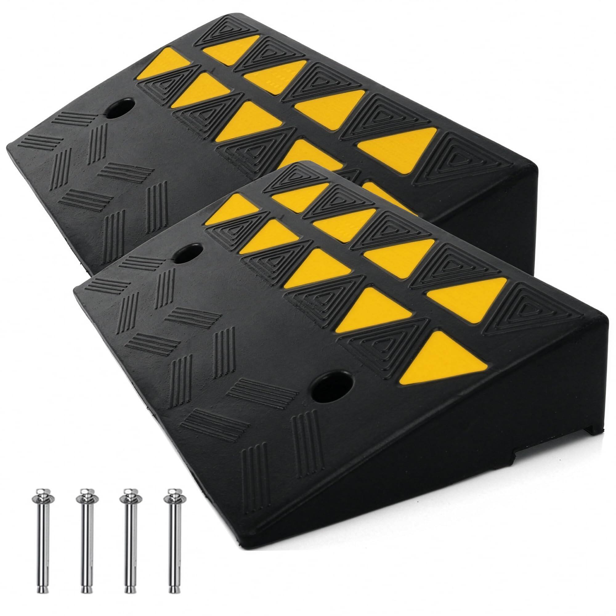 Front. Pyle - Pyle Rubber Curb Ramp 2 Pack – Heavy Duty, 4.1" Rise, Waterproof, for Cars, Trucks, Wheelchairs, Sidewalks.