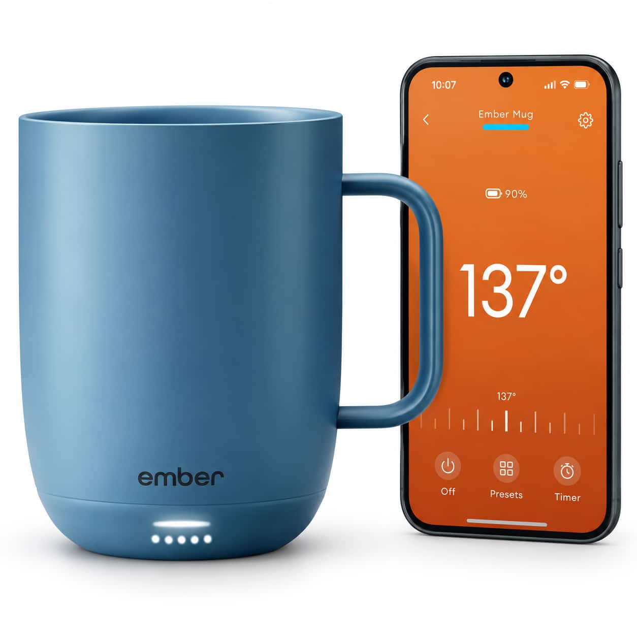 10:07  
Ember Mug  
90%  
137°  
137°  
ember  
Off  
Presets  
Timer