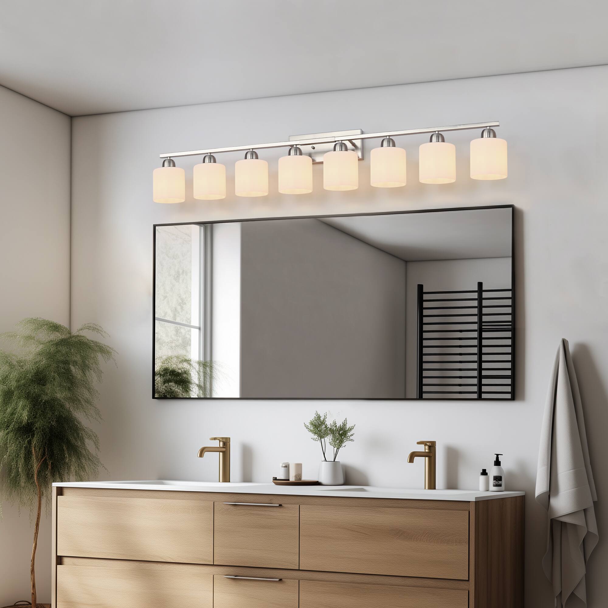 Left. HOMLUX - 51.57 in. 8 Lights White LED Vanity Light Bar with Crystal Shade.