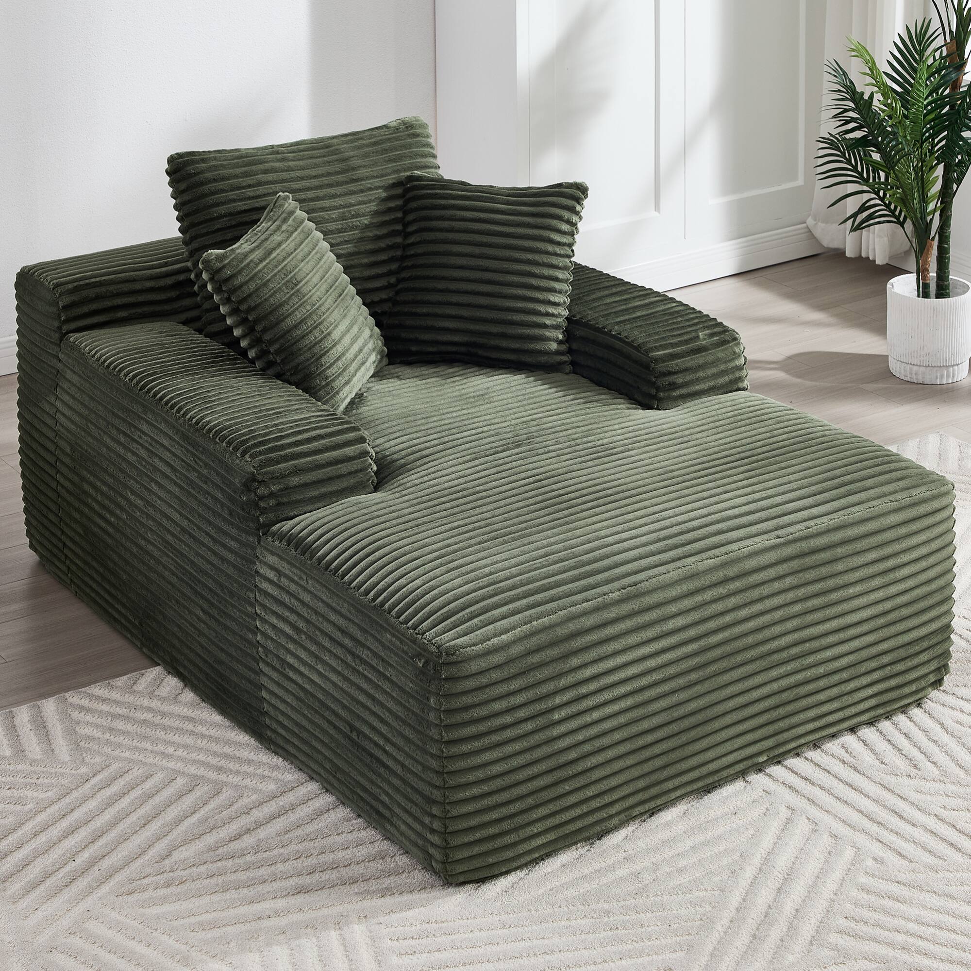 Alt View 8. GOODSILO - Oversized Corduroy Chaise Lounge Convertible Sofa Bed with Deep Seat and Plush Pillows for Living Room Relaxation - Green.