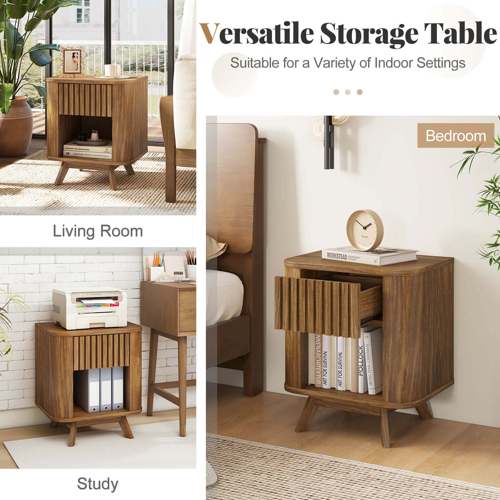 Versatile Storage Table Suitable for a Variety of Indoor Settings: Bedroom, Living Room, Study, Office, Dining Room, and Bedroom.