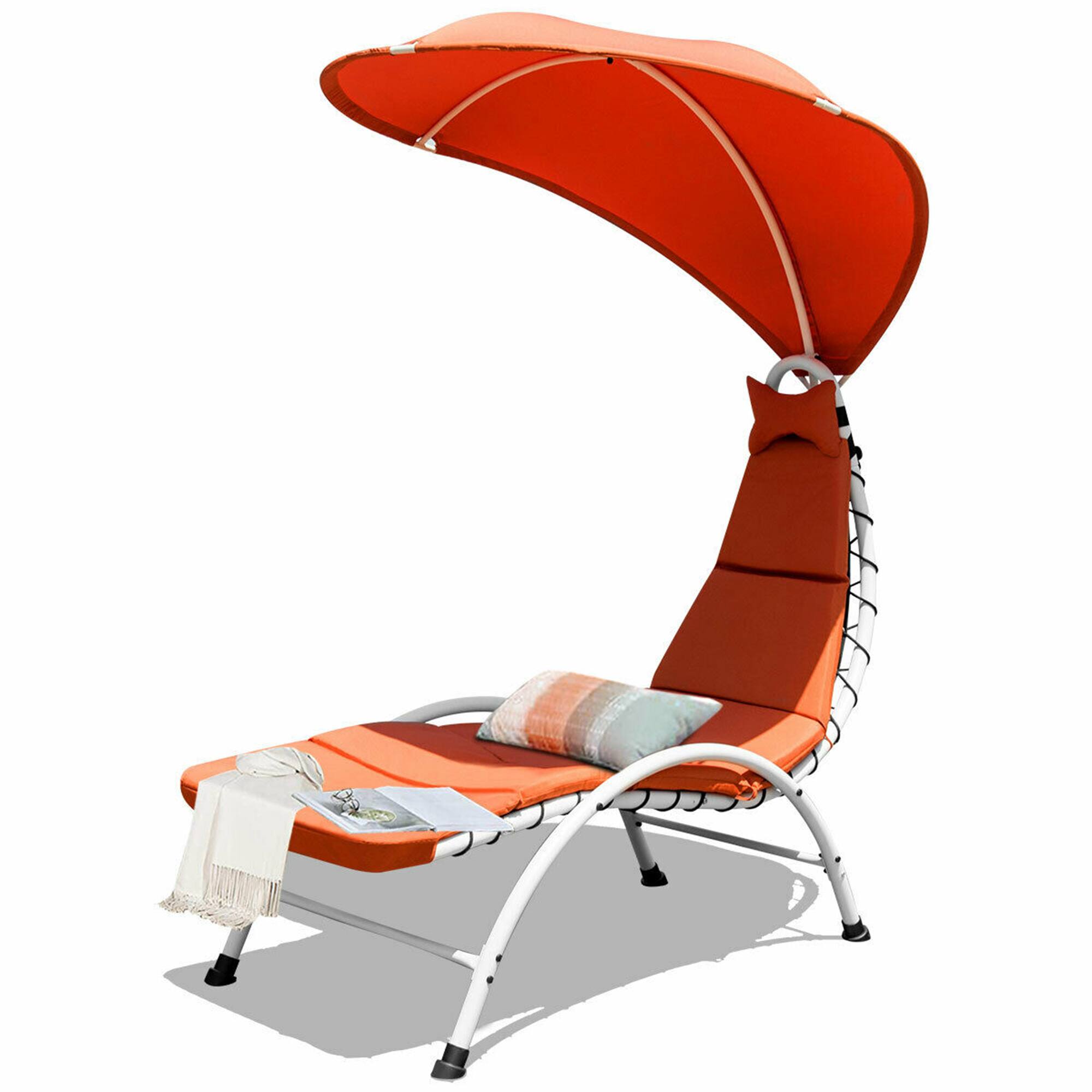 Alt View 1. Gymax - Gymax Patio Lounge Chair Chaise Outdoor w/ Steel Frame Cushion Canopy Orange - Orange.