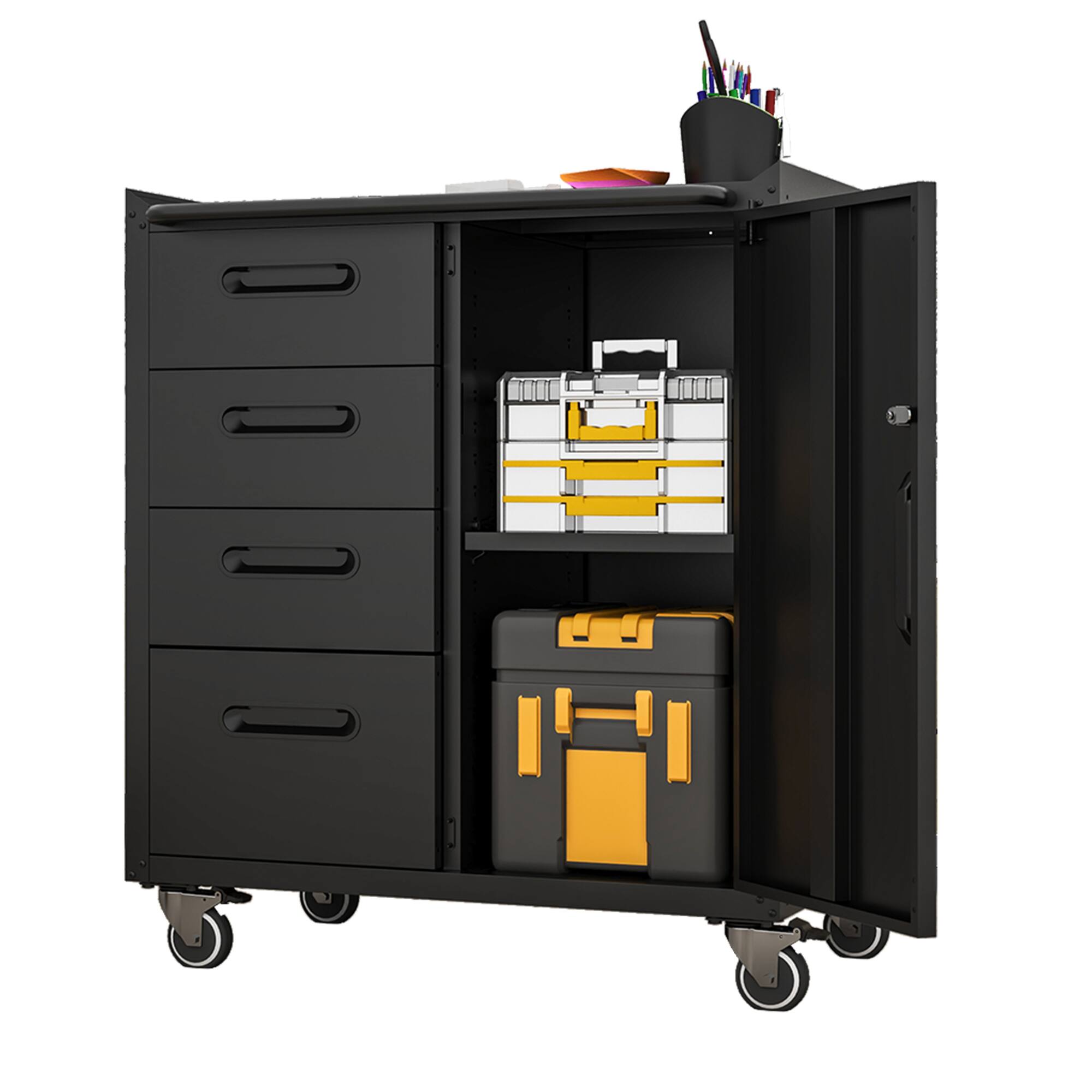 Front. Dexmalle - Dexmalle-Heavy Duty Metal Tool Storage Cabinet with Wheels-Black+ Gray.