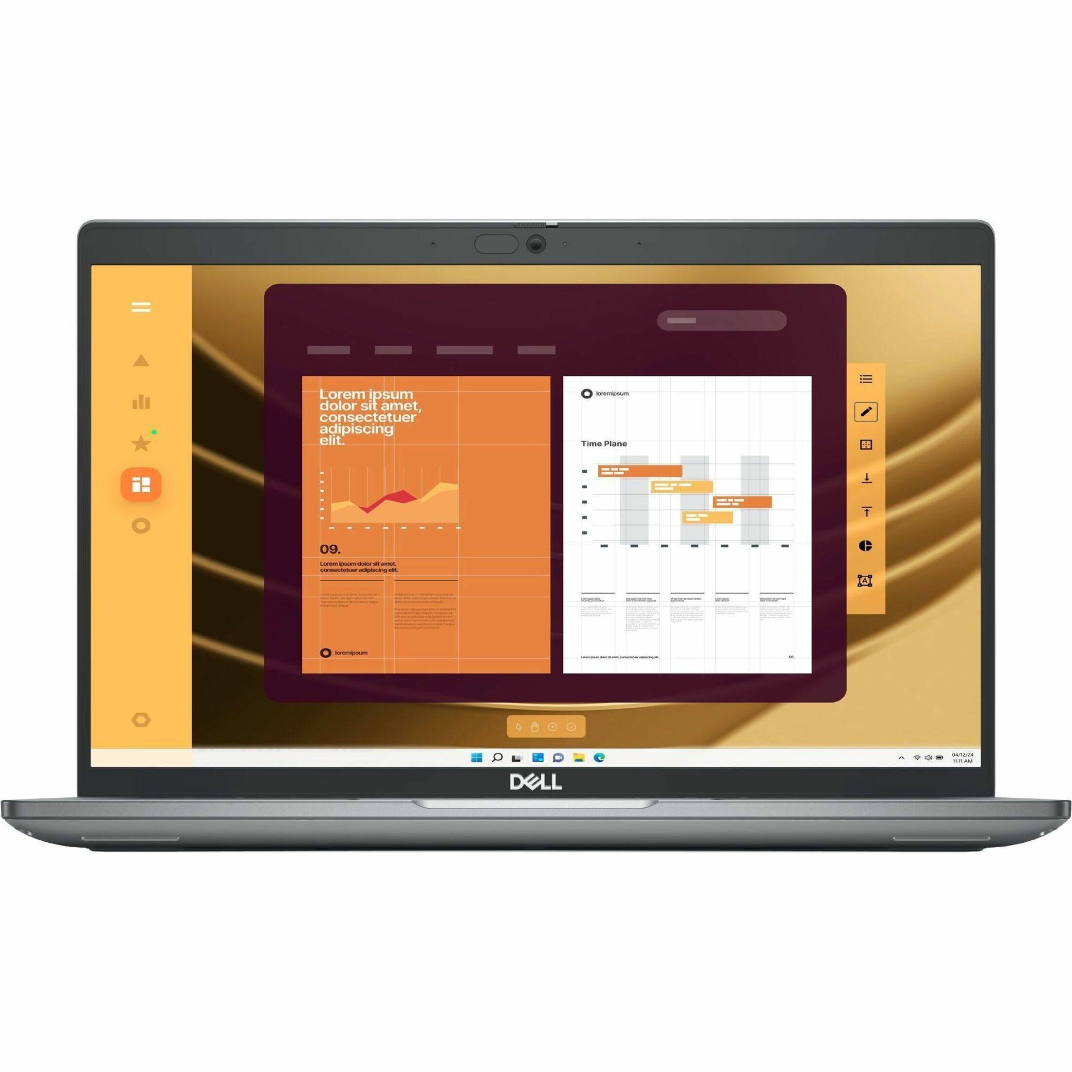 The image features a laptop computer with a large screen displaying a graph and a chart. The laptop is made by Dell, and it is open and ready for use. The screen is filled with data, making it an ideal tool for analyzing and visualizing information.