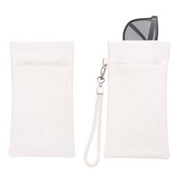 Unique Bargains - 2pcs PU Leather Double Squeeze Top Eyeglass Pouch w/ Carrying Strap, Soft Travel Case for Sunglasses - White