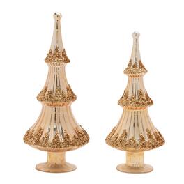 BreeBe - Beaded Glass Holiday Tree (Set of 2) - Gold