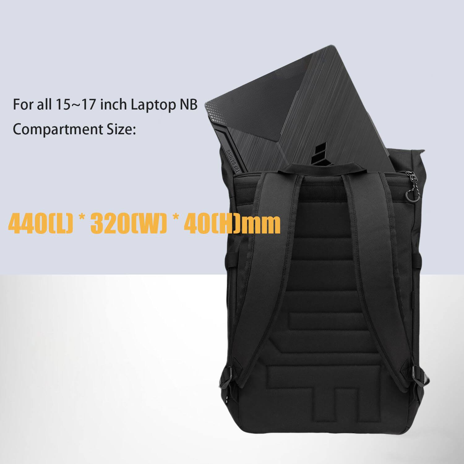 For all 15~17 inch Laptop NB  
Compartment Size:  
440(L) * 320(W) * 40(H)mm