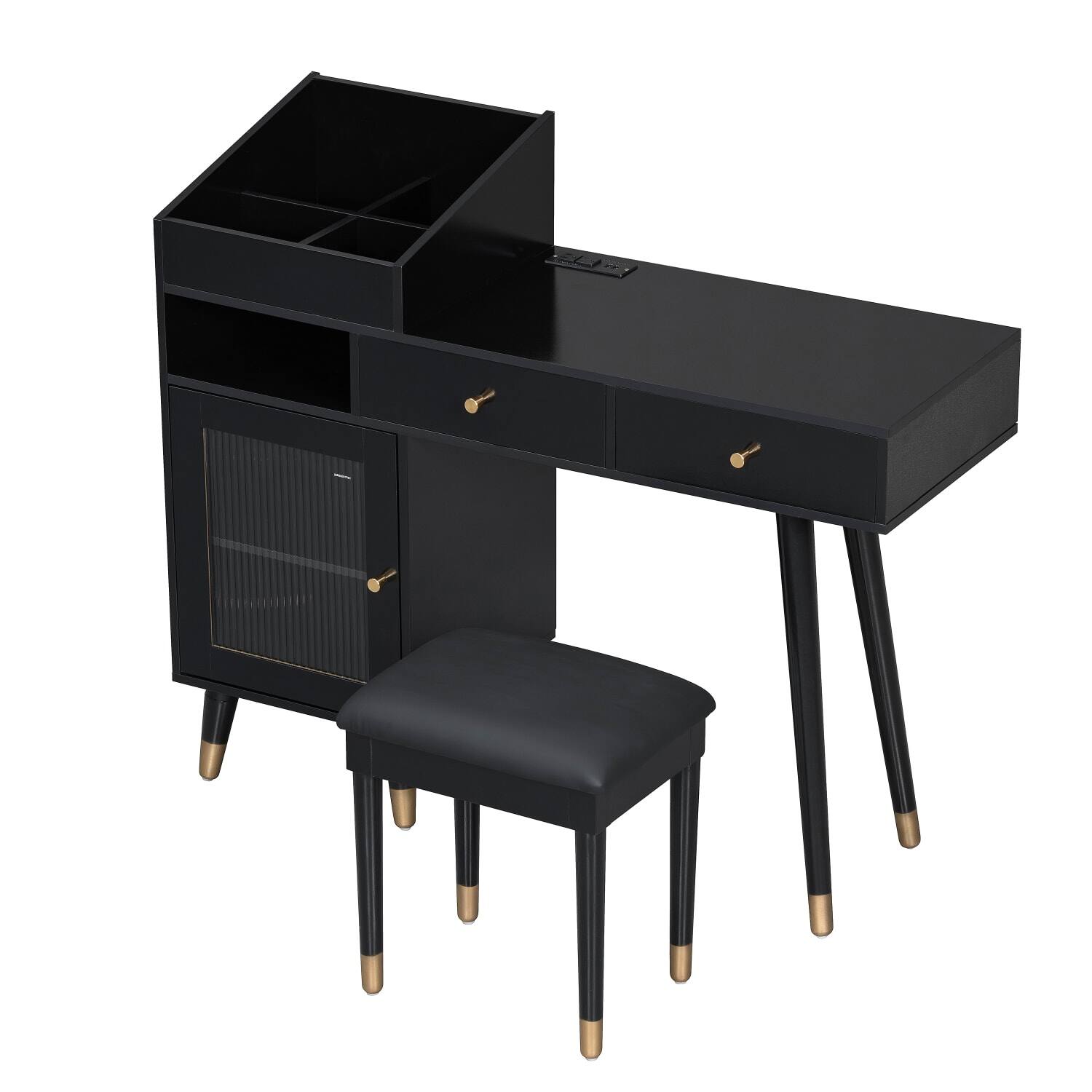 Alt View 4. Lirago - Black Wood Dresser Table Desk Modern Makeup Vanity with Drawer for Small Spaces 44" W x 15.7" D x 38" H - Black.