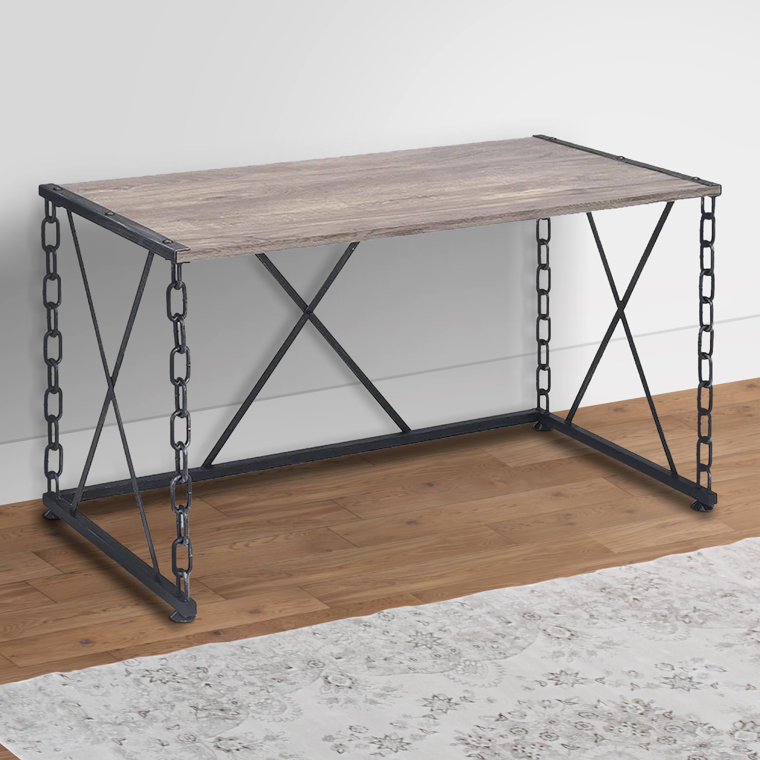 Alt View 2. Manhattan Lane - 48 Inch Console Desk Table, Metal Chain Base, Oak Brown, Black - Brown and Black.