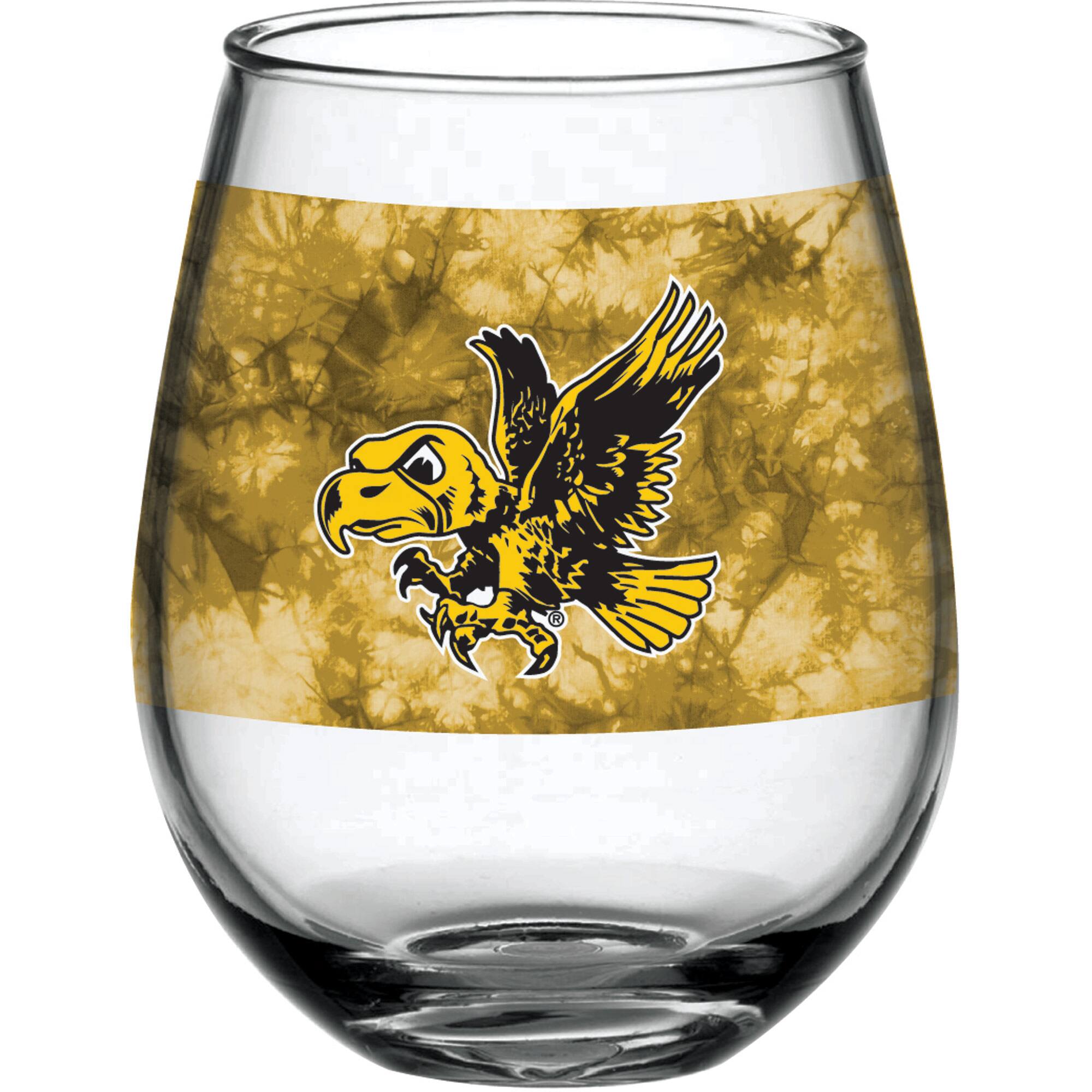 Alt View 1. Indigo Falls - Iowa Hawkeyes 15oz. Vintage Tie-Dye Stemless Wine Glass - Multicolor.