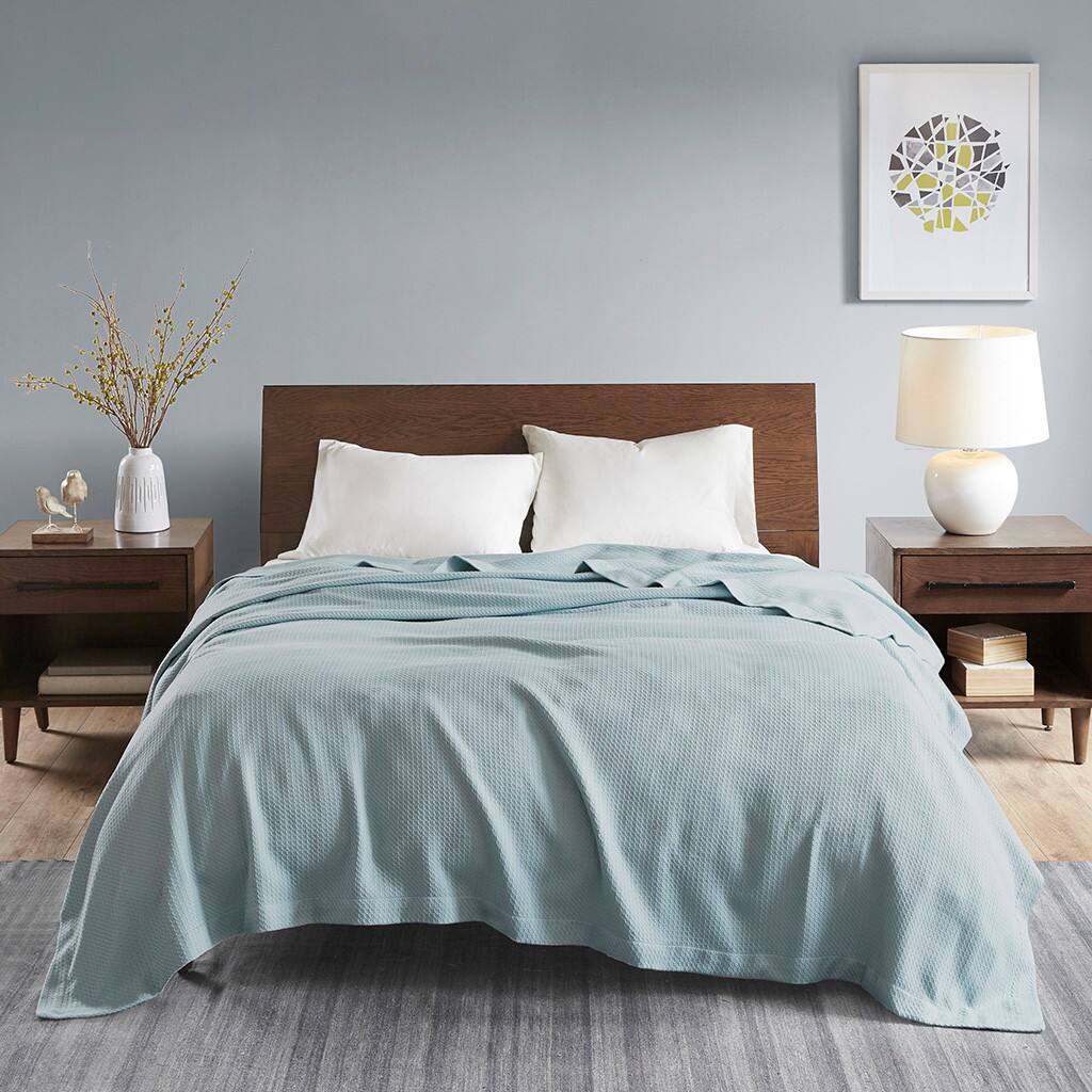 Alt View 1. Gracie Mills - Gracie Mills Caitlin Pure Comfort Egyptian Cotton Blanket - Light Blue.
