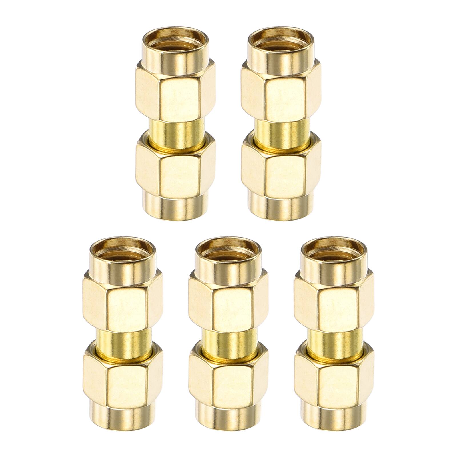 Front. Unique Bargains - 5pcs SMA Straight Adapter, RP-SMA Male to Male 50 Ohm for Antennas/Signal/Test/Router/Car Navigation - Gold.