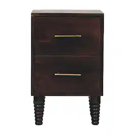 Artisan Furniture - Solid Wood Spindle Mocha Bedside Table, 2 Drawers - Dark brown