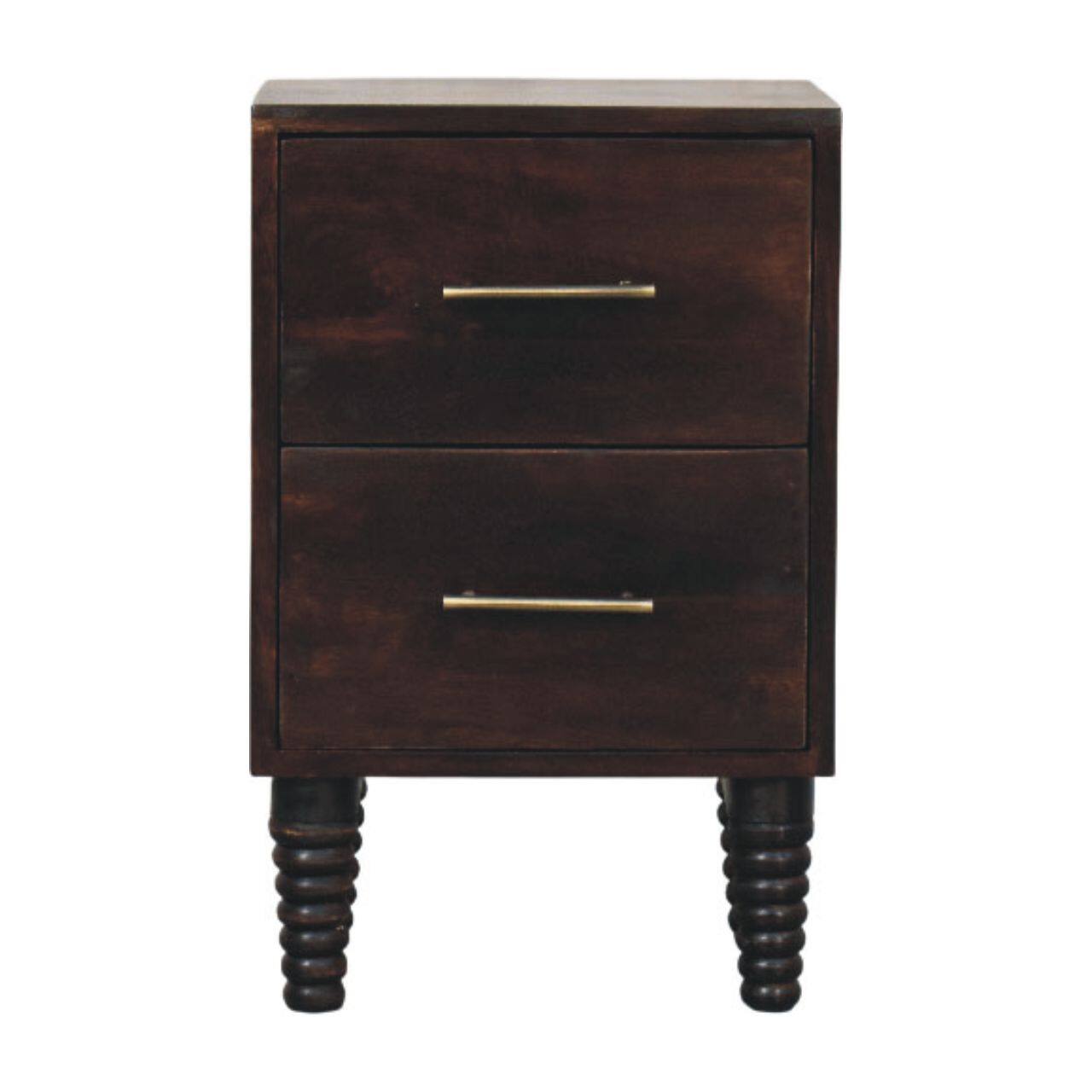 Front. Artisan Furniture - Artisan Furniture Solid Wood Spindle Mocha Bedside Table, 2 Drawers, Dark Brown - Dark brown.