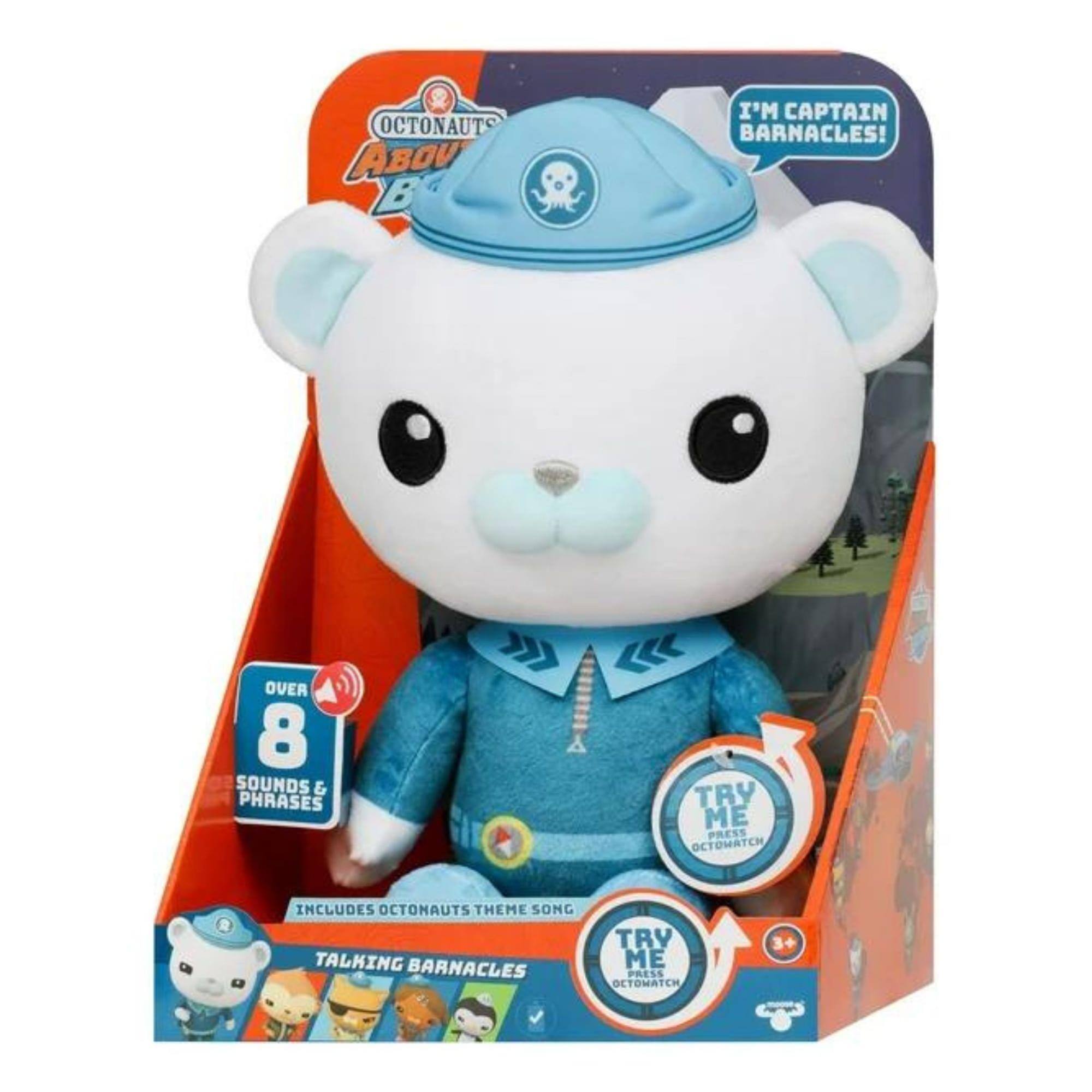 OCTONAUTS ABOU B  
I'M CAPTAIN BARNACLES!  

OVER 8 SOUNDS & PHRASES  
INCLUDES OCTONAUTS THEME SONG  

TRY ME PRESS OCTOMATCH  
TRY ME PRESS OCTOMATCH  

TALKING BARNACLES