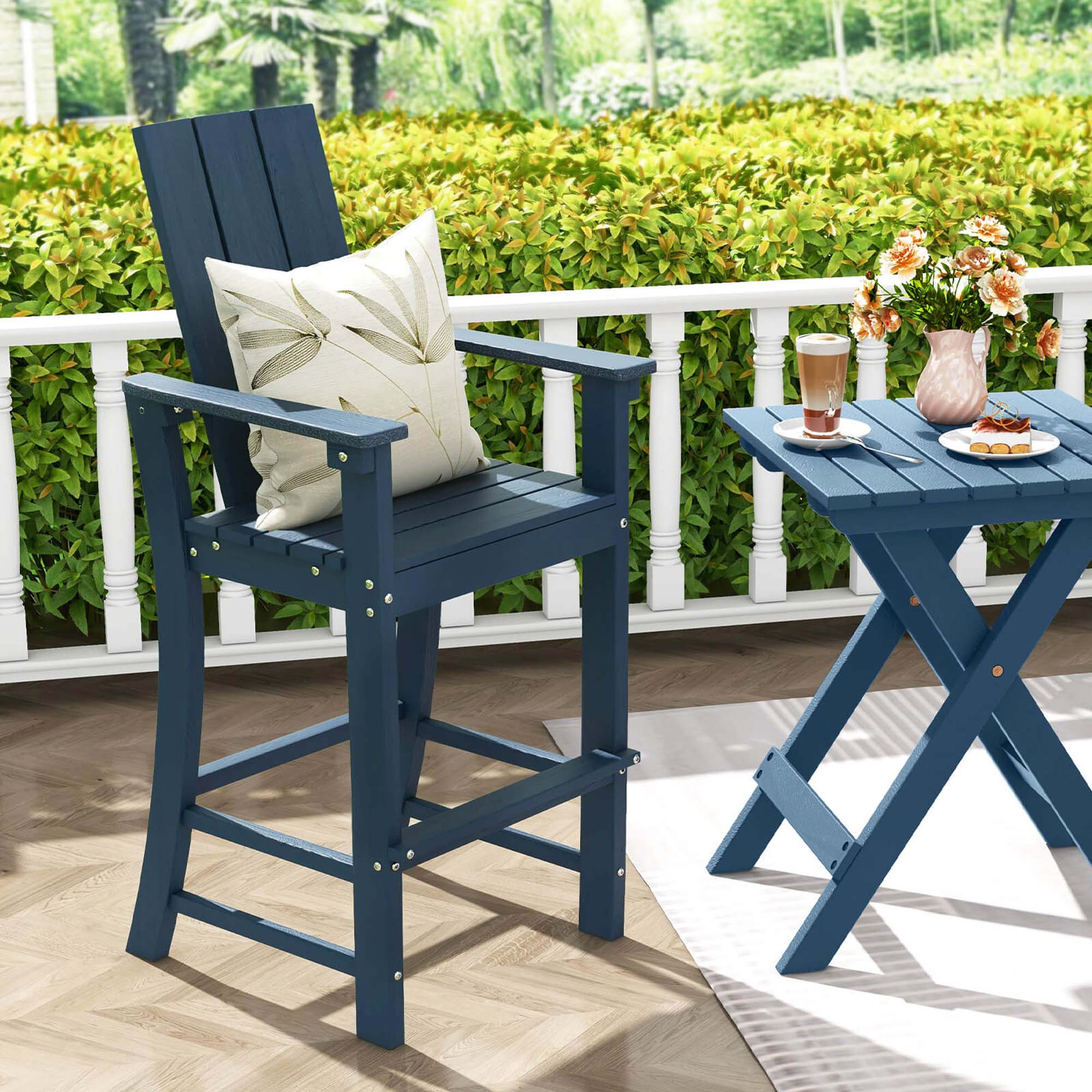 Alt View 1. Costway - Costway Tall Adirondack Chair with Ergonomic Backrest Armrests & Footrest for Backyard - Navy.