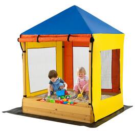 Resenkos - Kids Wooden Sandbox with Canopy, Mesh Windows & Bottom Liner - Large Sand Pit for Outdoor Fun - Multicolor
