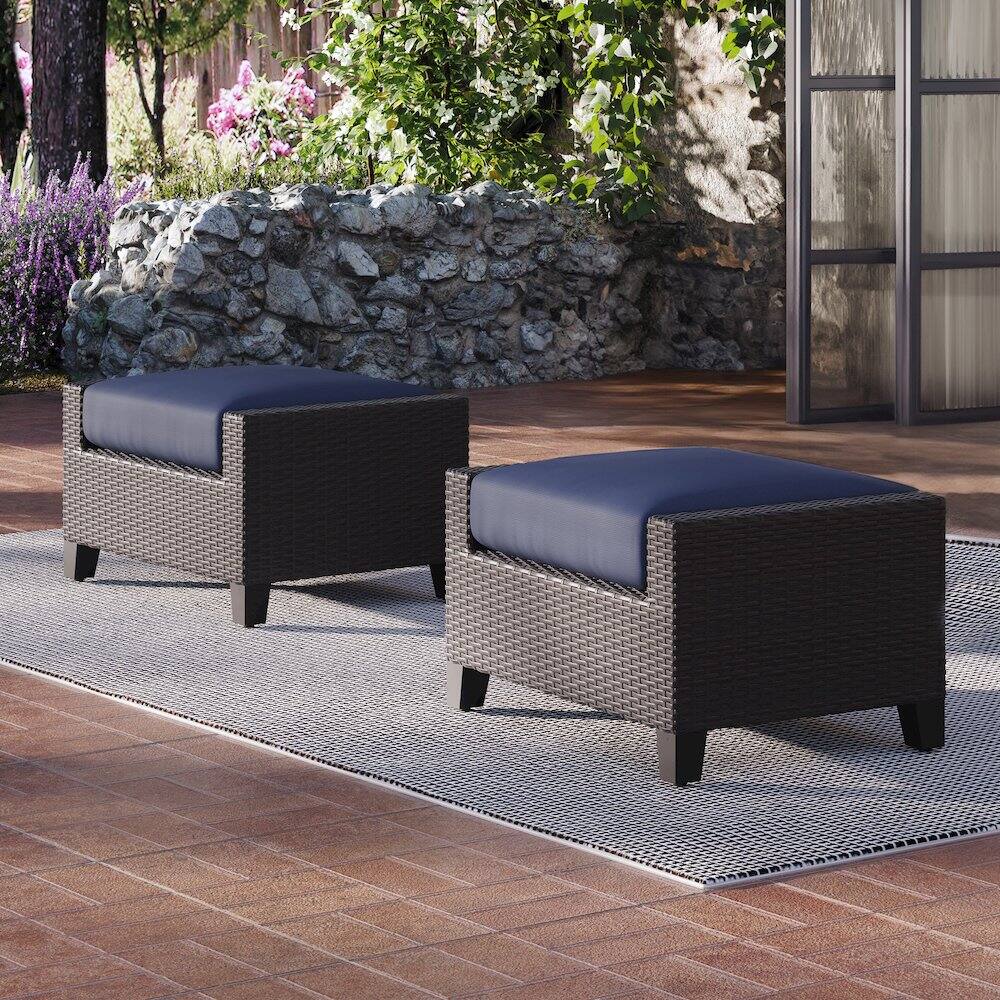 Alt View 1. New Classic Furniture - Skye Set Of 2 Ottomans-Blue - Brown.