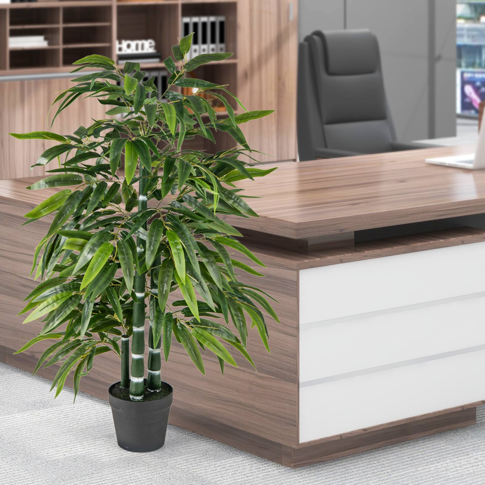 Alt View 4. Gymax - Gymax 50'' Tall Artificial Potted Tree w/3 PE Bamboo Trunk Flush Leaves Realistic Soil - Green.