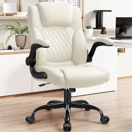 Front. KERDOM - Swivel Tilt Gamer Ergonomic Computer Chair with Lumbar Support, Height Adjustable, Adjustable Arms Space Saving - Cream White.