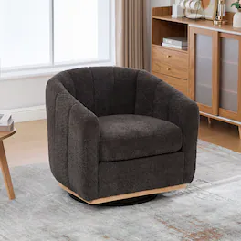 Boyel Living - Chenille Swivel Barrel Accent Chair with Tufted Round Back and Metal Base, 31.89 in - Charcoal